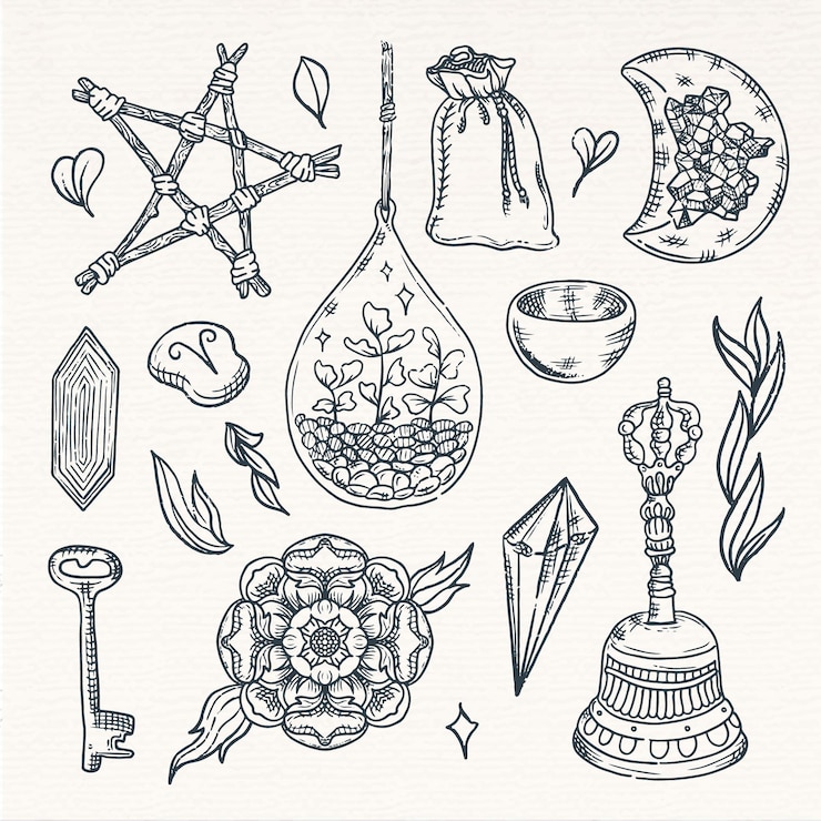 Free Vector esoteric vintage sepia sketch elements
