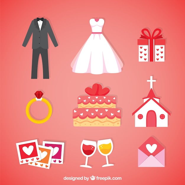 Free vector essential wedding elements in red tones