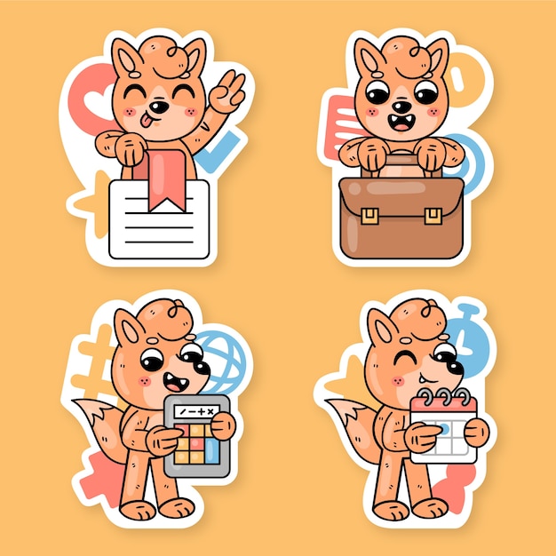 Free vector essentials stickers collection with fred the fox