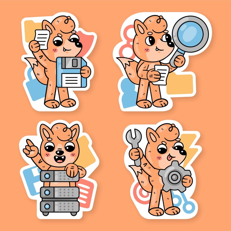 무료 Vector 프레드 더 폭스 (fred the fox) 와 함께 필수 스티커 컬렉션