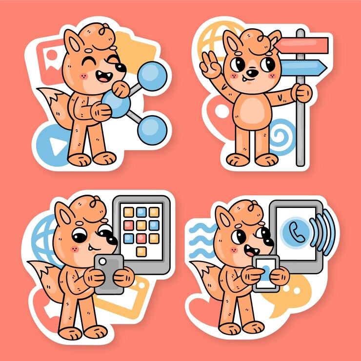 Free Vector essentials stickers collection with fred the fox