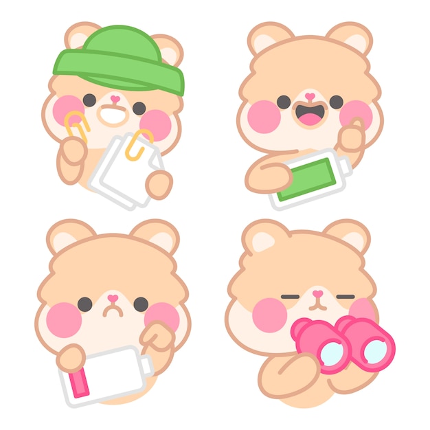 Free vector essentials stickers collection with kimchi the hamster