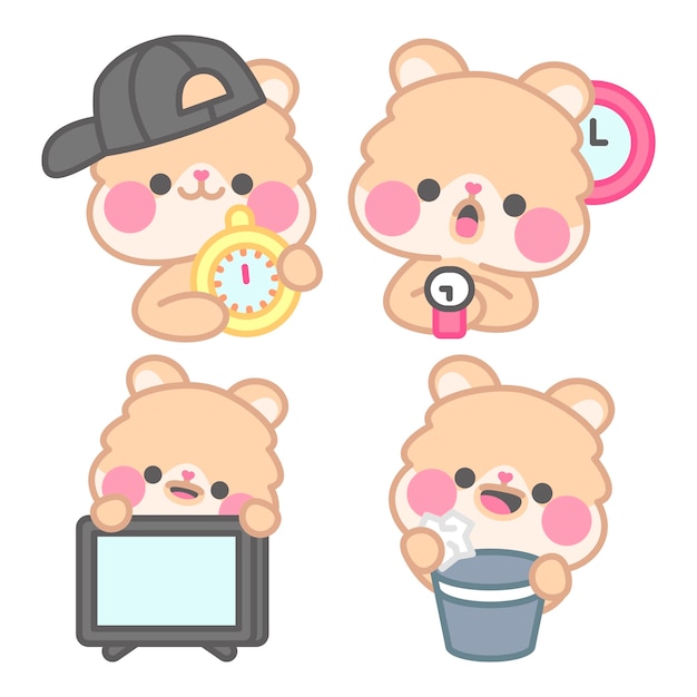 Free vector essentials stickers collection with kimchi the hamster