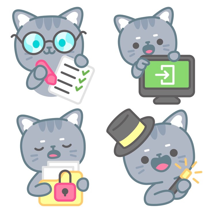 Free Vector essentials stickers collection with tomomi the cat