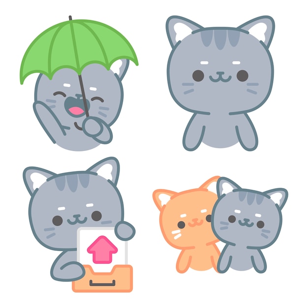 Free vector essentials stickers collection with tomomi the cat