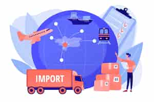 Free vector established international trade routes. selling goods overseas. export control, export controlled materials, export licensing services concept. pinkish coral bluevector isolated illustration