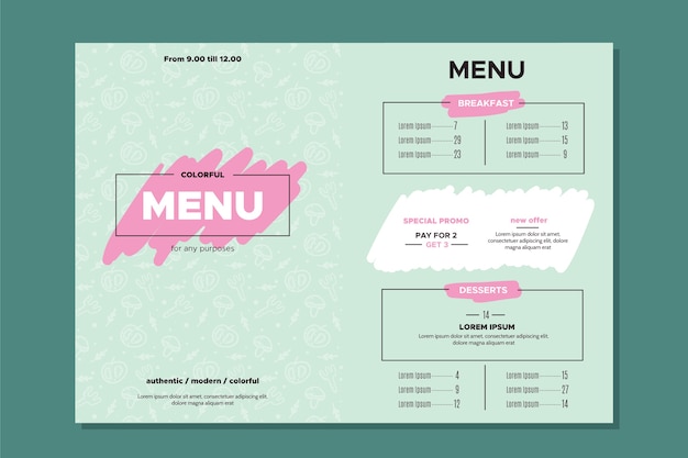 Vettore gratuito progettazione del modello di menu di estaurant per modello