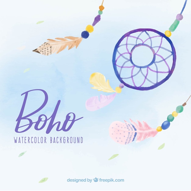 Free vector ethnic background with watercolor feathers