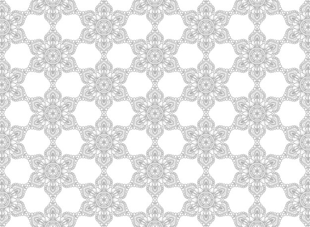 Ethnic decorative gray floral mandala pattern on white background