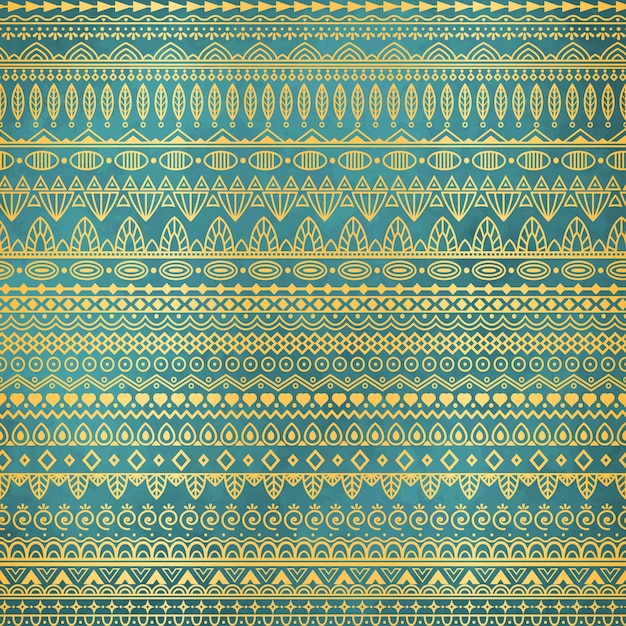 Ethnic golden pattern on teal background