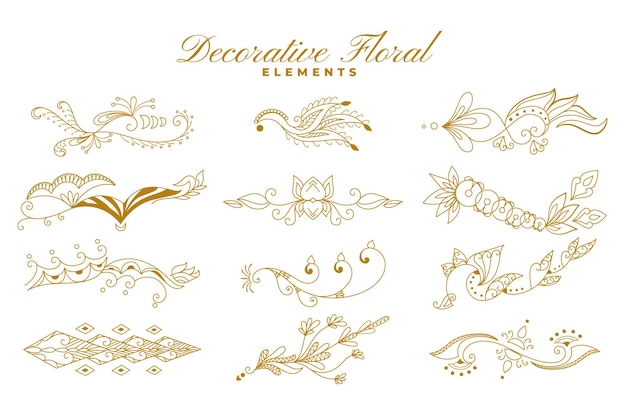 Vettore gratuito collezione di decorazioni di ornamenti in stile floreale indiano etnico
