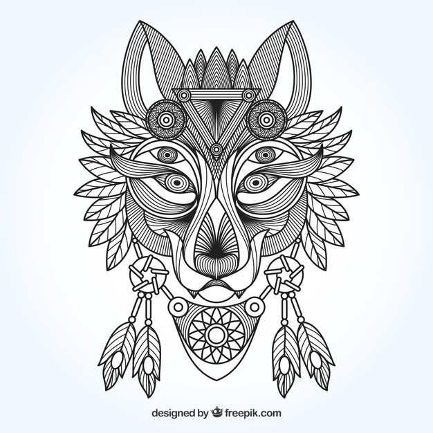 Ethnic ornamental wolf background