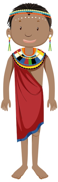 Vettore gratuito popolo etnico delle tribù africane nel personaggio dei cartoni animati di abbigliamento tradizionale