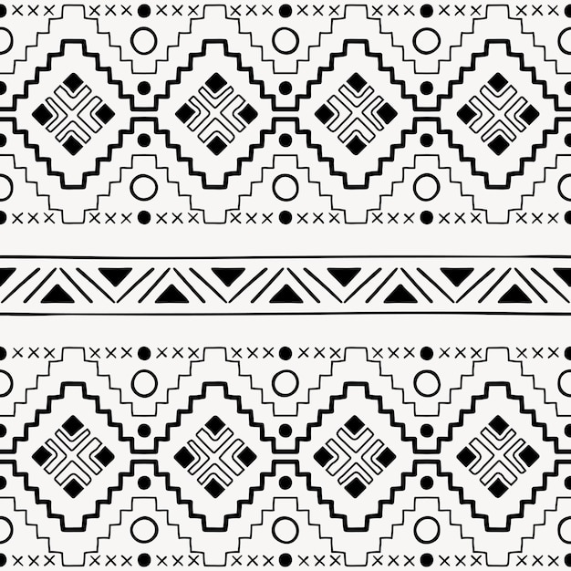 Бесплатное векторное изображение Этнические бесшовный фон фон, черно-белый геометрический дизайн, вектор
