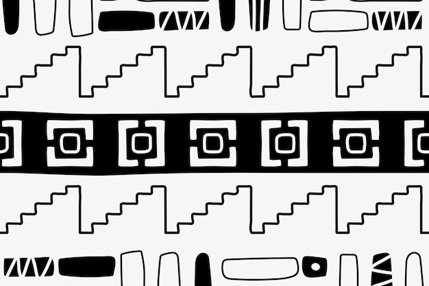 Vettore gratuito fondo senza cuciture etnico, disegno azteco in bianco e nero, vettore