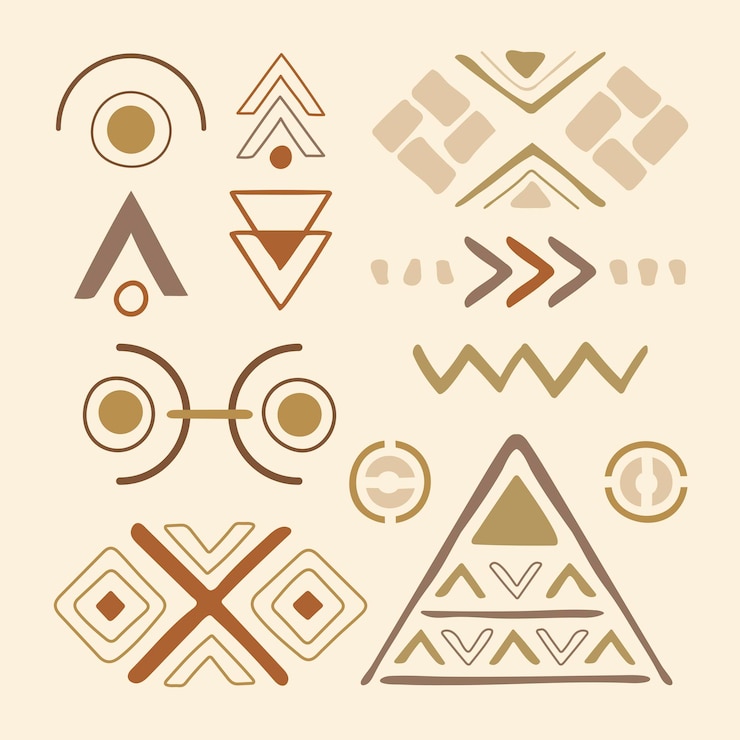 Free Vector ethnic shape sticker, brown doodle aztec design, vector set