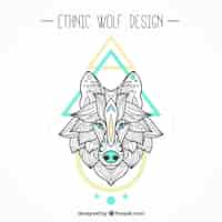 Бесплатное векторное изображение Этнический волк декоративный фон с геометрическими фигурами