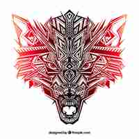 Free vector ethnic wolf head with reddish tones