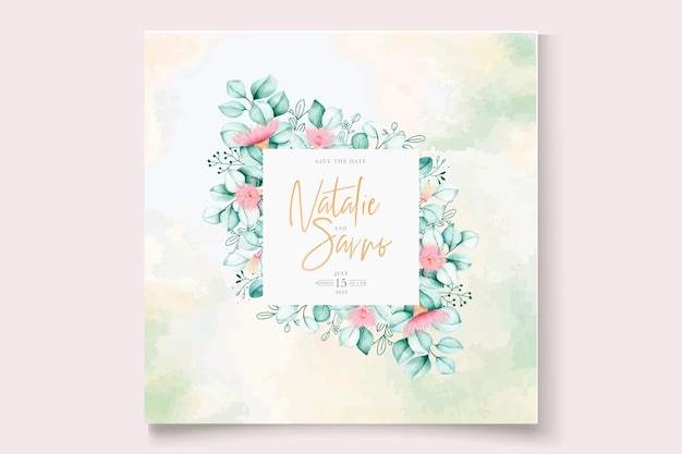 ユーカリの花と葉の結婚式の招待カードセット