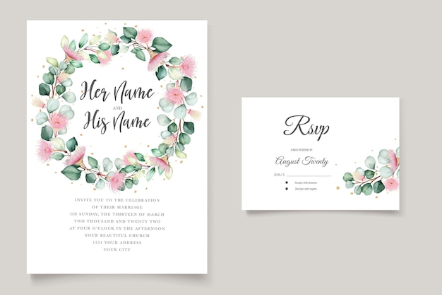 Free vector eucalyptus flower wedding invitation card set