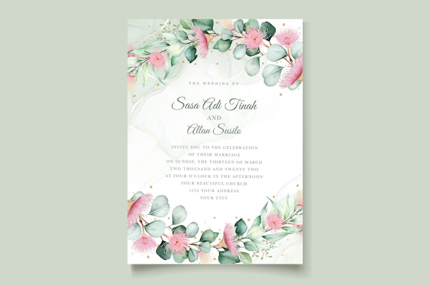 Eucalyptus flower wedding invitation card set