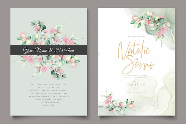 Free vector eucalyptus flower wedding invitation card