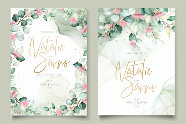 Eucalyptus flower wedding invitation card Premium Vector