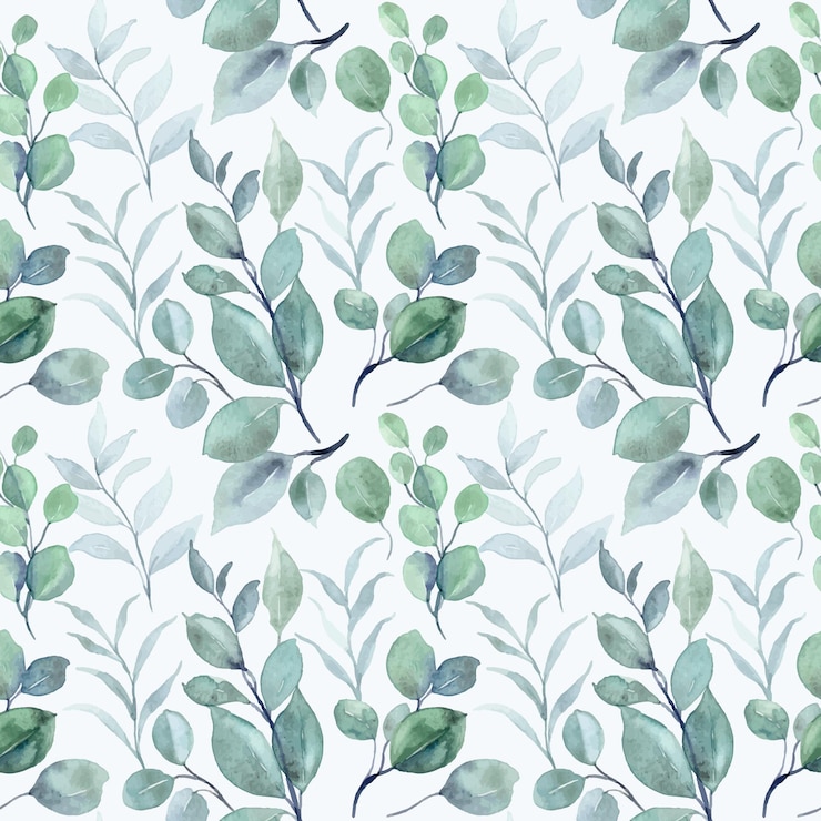 Free Vector eucalyptus leaves watercolor seamless pattern