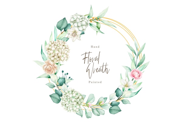 Eucalyptus leaves with peonies wreath illustration