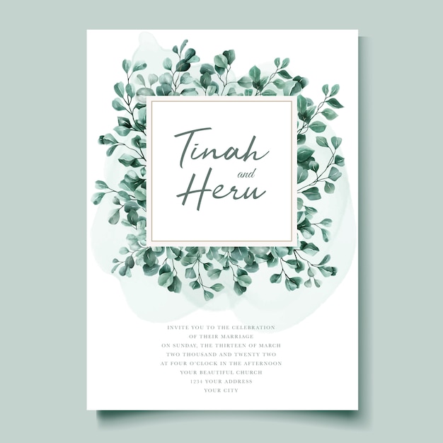 Free vector eucalyptus watercolor wedding invitation card template