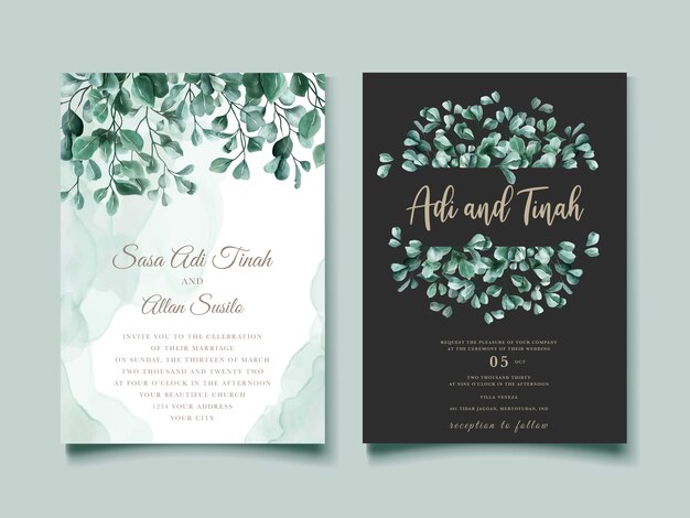 Eucalyptus watercolor wedding invitation card template