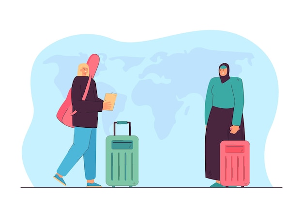 Европейские и арабские женщины-путешественницы с багажом