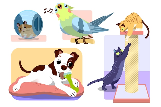 Free vector everyday scene with pets