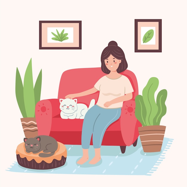 Free vector everyday scenes with cats