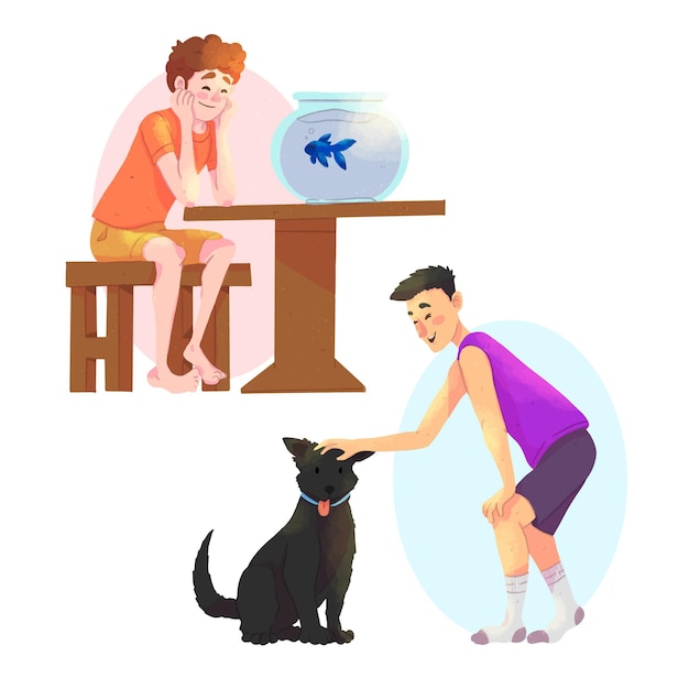 Everyday scenes with pets concept