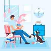 Free vector everyday scenes with pets concept