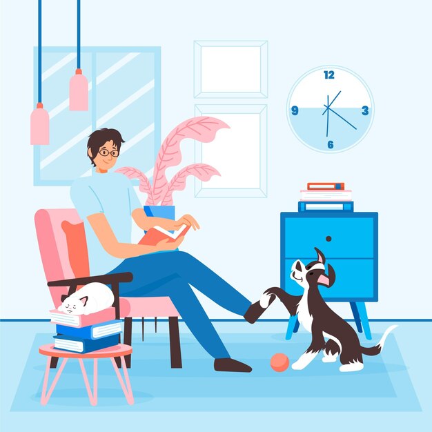 Everyday scenes with pets concept