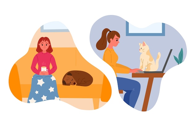 Free vector everyday scenes with pets