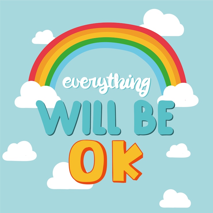 मुफ़्त वेक्टर everything will be ok lettering with a rainbow