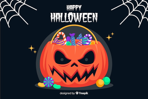 Evil pumpkin bag halloween background on flat design