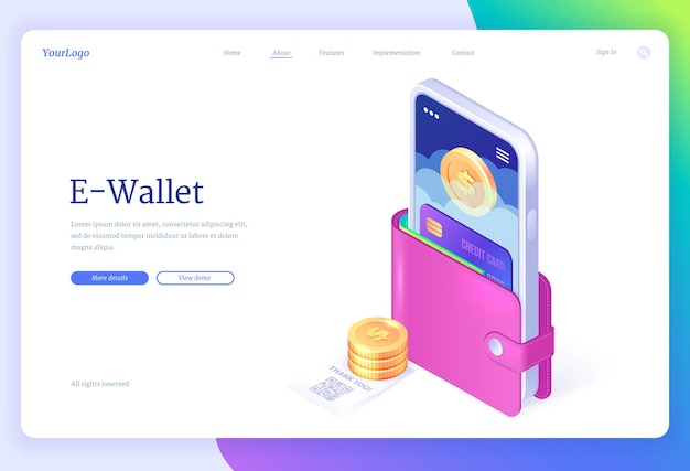 Free vector ewallet isometric landing page cashless payment
