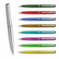 Vettore gratuito vettore eccellente set colorfull penne isolate su bianco
