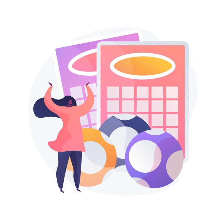 Free Vector excited woman won jackpot, gambler playing lotto. gambling game, bingo cards, lottery balls. fortunate girl, lucky winner, victory chance. 