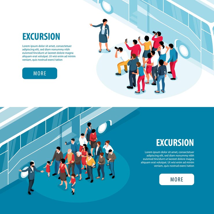 Free Vector excursion isometric banners set