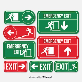 Exit sign collection in flat design