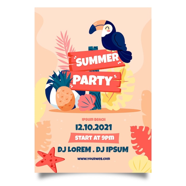 Free vector exotic bird hand drawn summer party poster