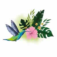 Free vector exotic bird and tropical flowers drawing