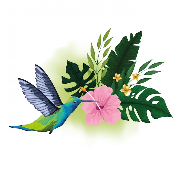 Рисунок экзотической птицы и тропических цветов
