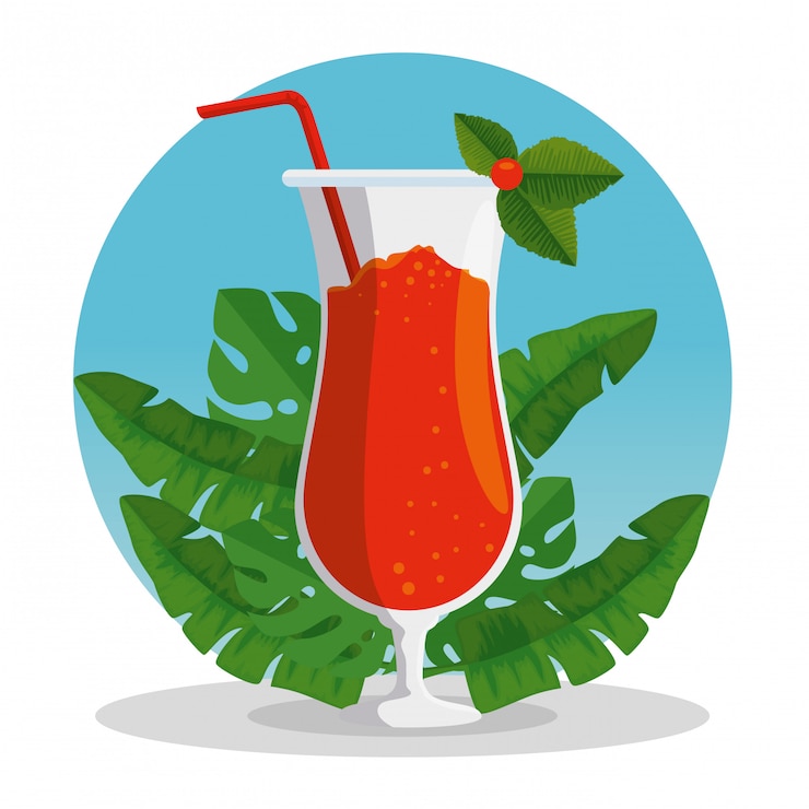 Free Vector exotic cocktail beverage with tropical leaves