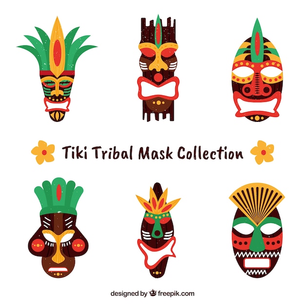 Free vector exotic collection of tribal tiki masks